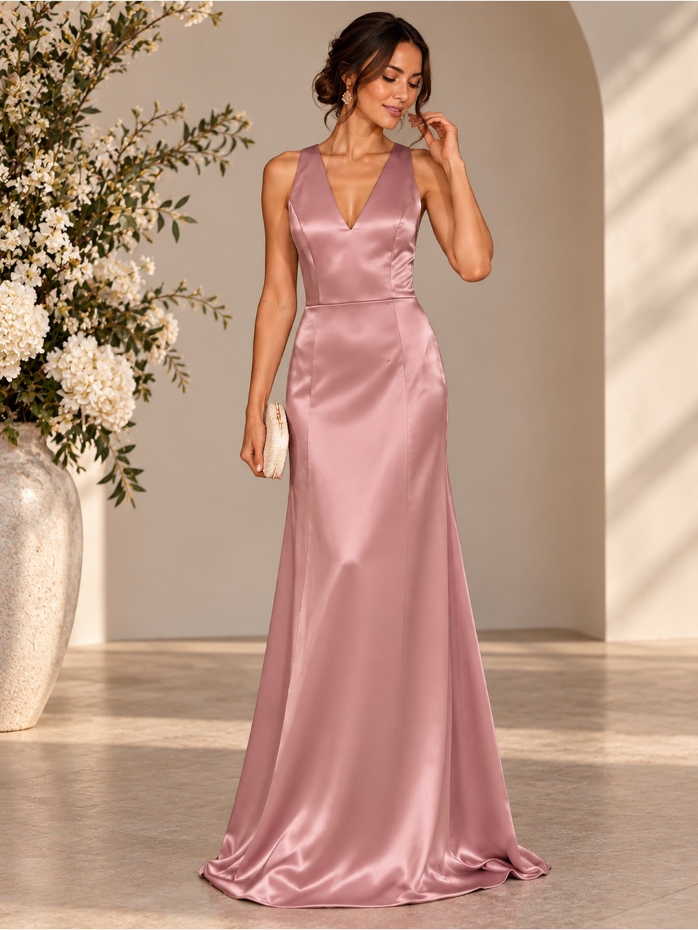 Amsale Kelani Rose Pink Satin Gown 8 NWT Open Back Formal Wedding Bridesmaid